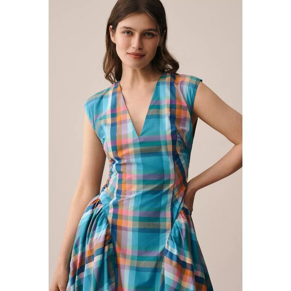 Maeve Sleeveless V-Neck Basque-Waist Midi Dress M - Picture 2 of 3